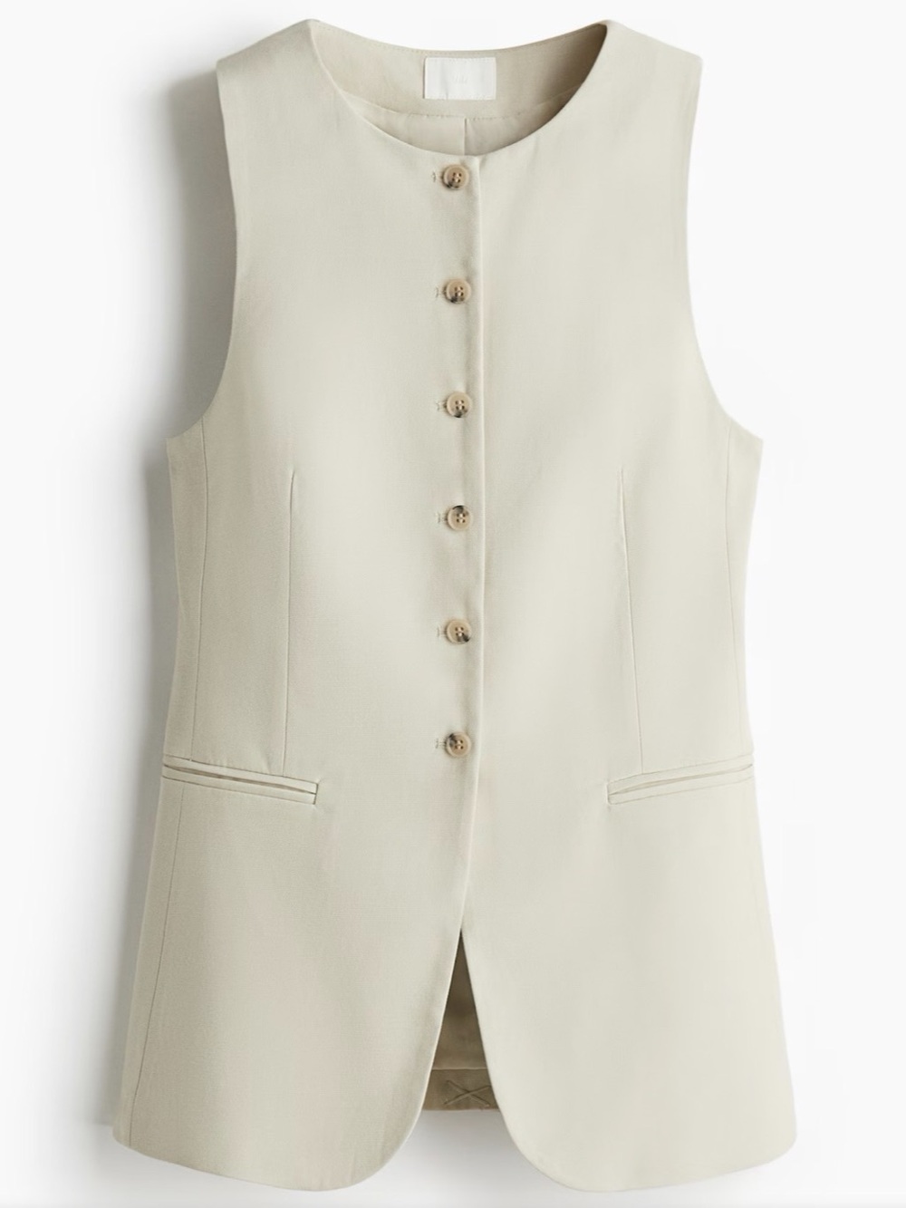 H&M Long Suit Linen Blend Vest Light Beige Size Small